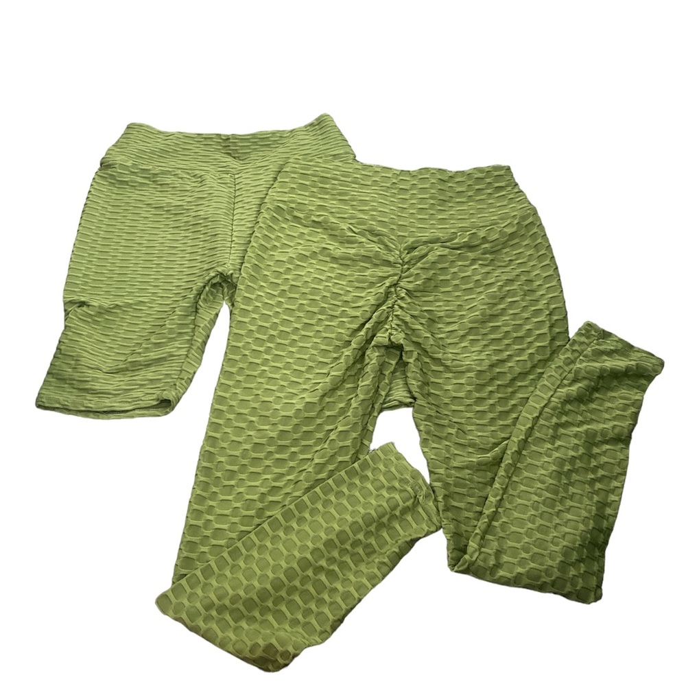 Green Honeycomb workout pants/shorts bundle